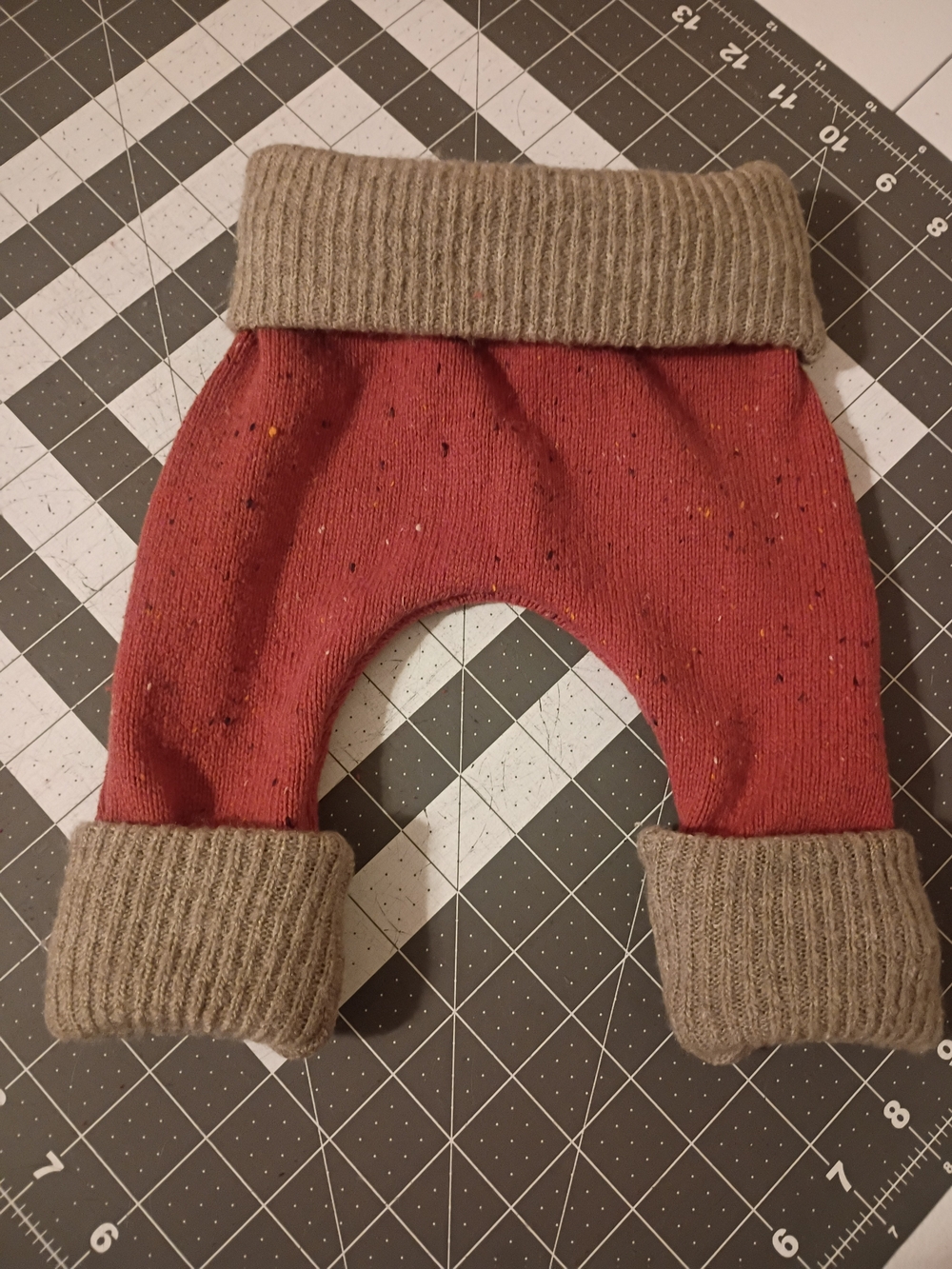 Handmade Grow With me Knit Pants - Burgundy with Taupe Cuffs